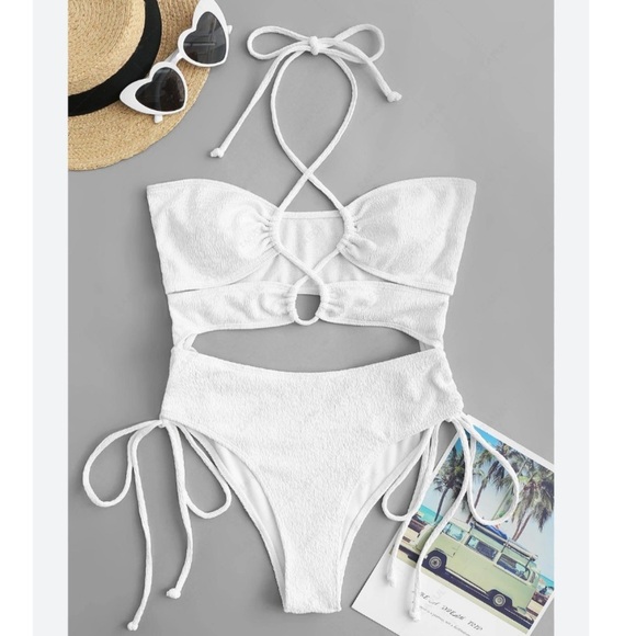 🆕 ZAFUL Textured Lace Up Cinched Cutout One-piece Swimsuit size small - Picture 2 of 9
